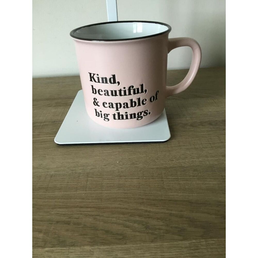 Light Pink Motivational Ceramic Mug by Free Period Press w/Black Graphics